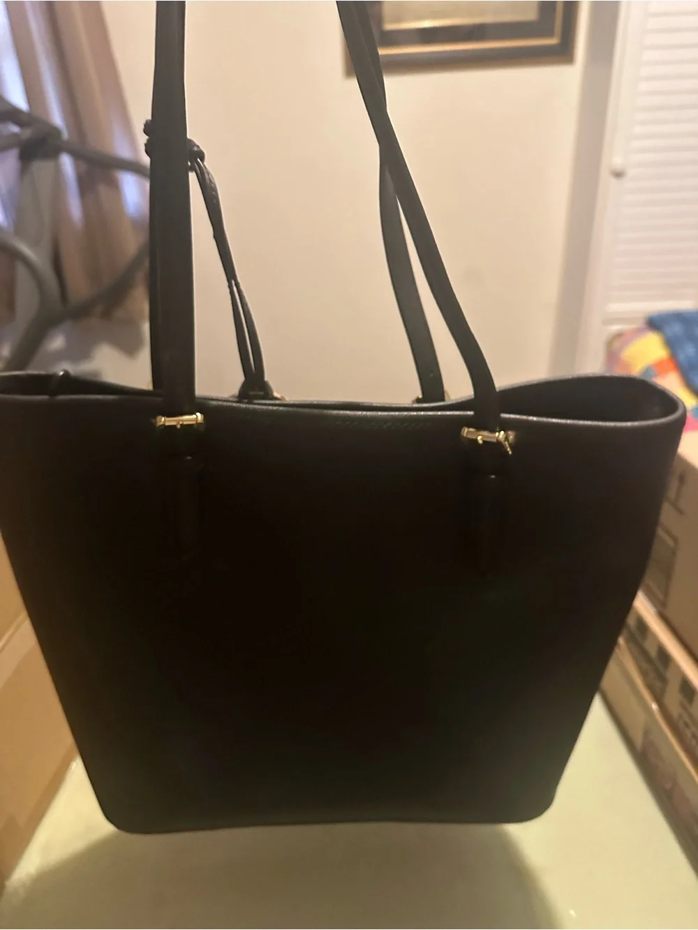 Michael Kors Black Saffiano Tote with Gold MK Charm